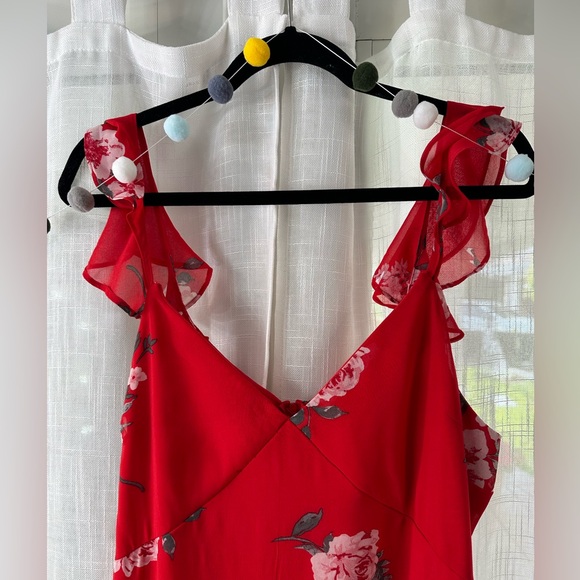 🌺 Gorgeous flowy red floral ruffle strap maxi dress! Juniors XXL - Picture 3 of 9